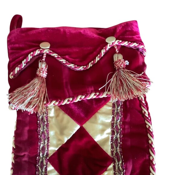 Vintage Victorian Velvet & Satin Christmas Stocking With Tassels & Braided Trim - Picture 2 of 5